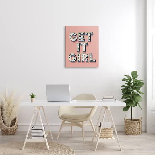 Stupell Industries Get It Girl Bold Polka Dot Typography over Pink Canvas Wall Art